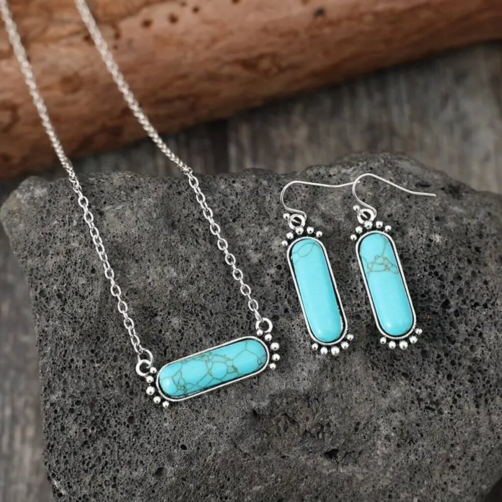 NEW Turquoise necklace & earrings set, vintage style BOHO earrings BOHO necklace